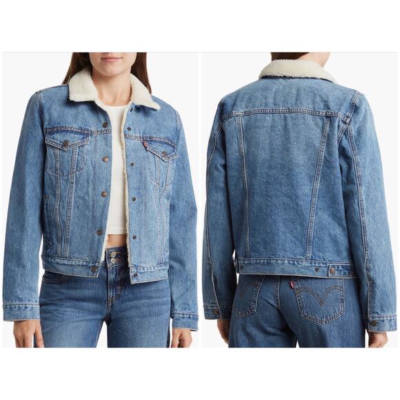 Levi's Womens Stellar Sherpa Trucker Denim Jean Jacket Size XS NEW $108 Classic - Picture 1 of 10